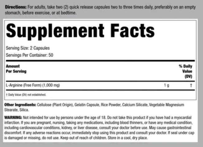 L-Arginine, 500 mg available at Supplements Direct