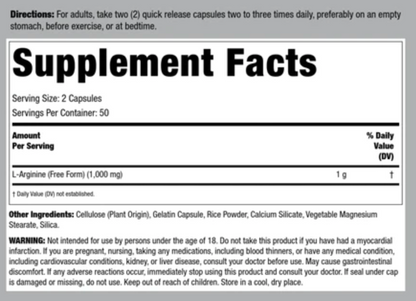 L-Arginine, 500 mg available at Supplements Direct